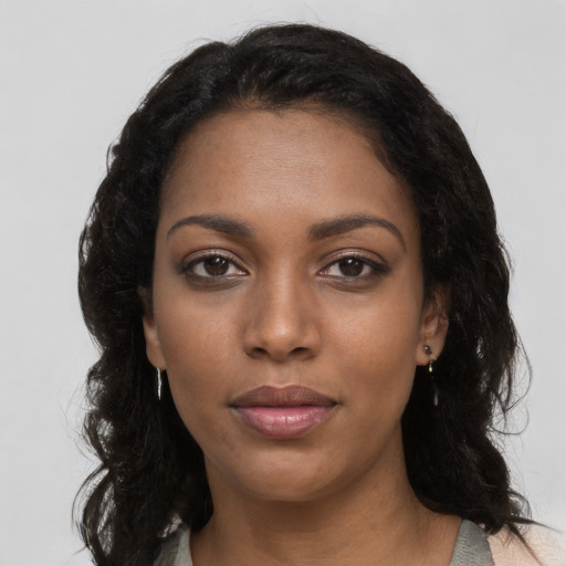 Neutral black young-adult female with long  black hair and brown eyes