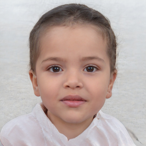 Neutral white child female with short  brown hair and brown eyes