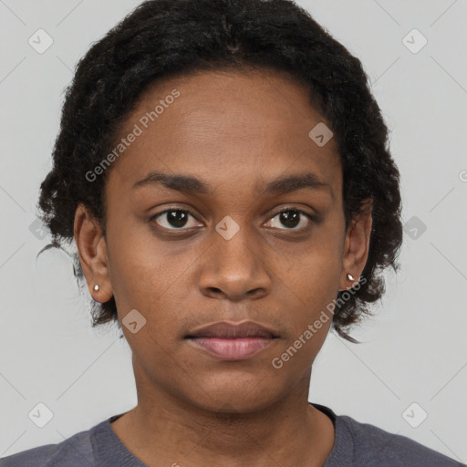 Neutral black young-adult female with short  brown hair and brown eyes