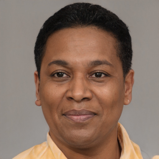 Joyful latino adult male with short  black hair and brown eyes
