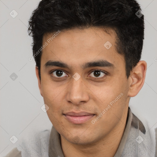 Neutral latino young-adult male with short  brown hair and brown eyes