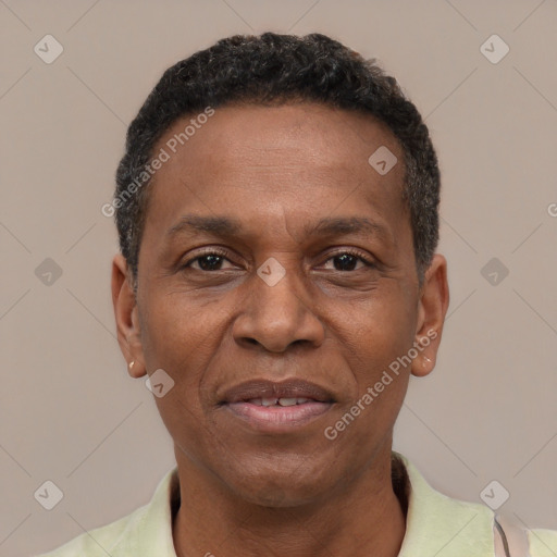 Joyful latino adult male with short  black hair and brown eyes