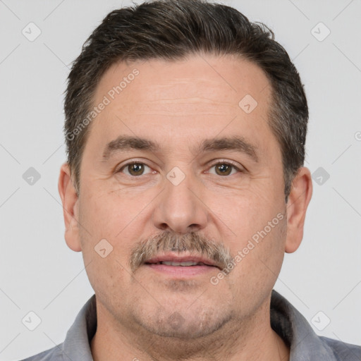 Neutral white adult male with short  brown hair and brown eyes