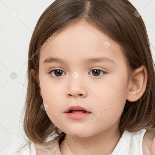 Neutral white child female with medium  brown hair and brown eyes