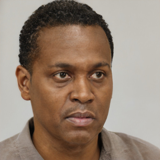 Neutral black young-adult male with short  brown hair and brown eyes