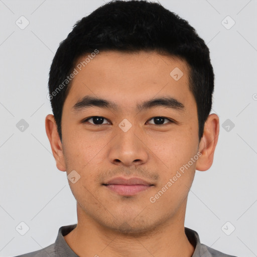 Neutral asian young-adult male with short  black hair and brown eyes