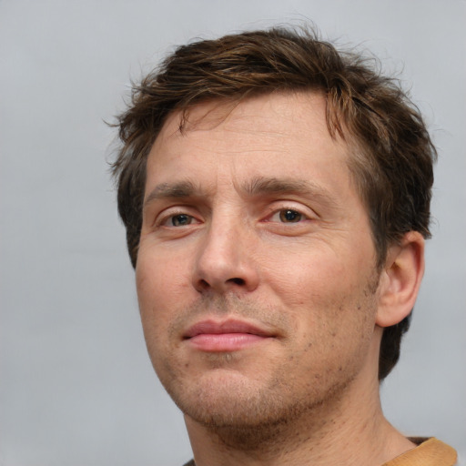 Neutral white adult male with short  brown hair and brown eyes