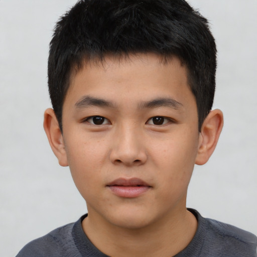 Neutral asian child male with short  black hair and brown eyes