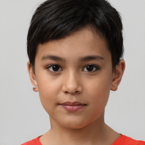 Neutral white child female with short  brown hair and brown eyes