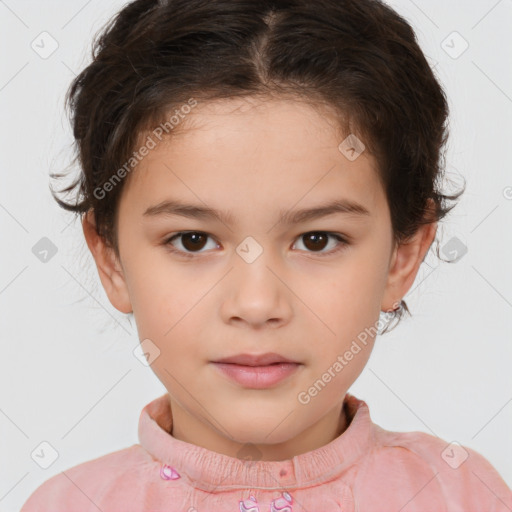 Neutral white child female with short  brown hair and brown eyes