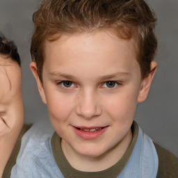 Joyful white child female with short  brown hair and brown eyes