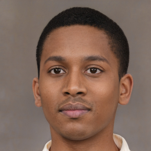 Neutral black young-adult male with short  brown hair and brown eyes