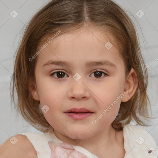 Neutral white child female with medium  brown hair and brown eyes