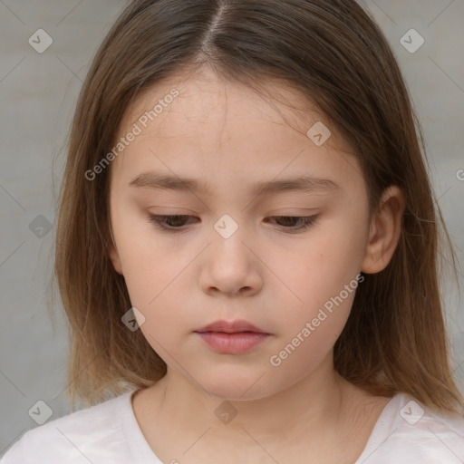 Neutral white child female with medium  brown hair and brown eyes