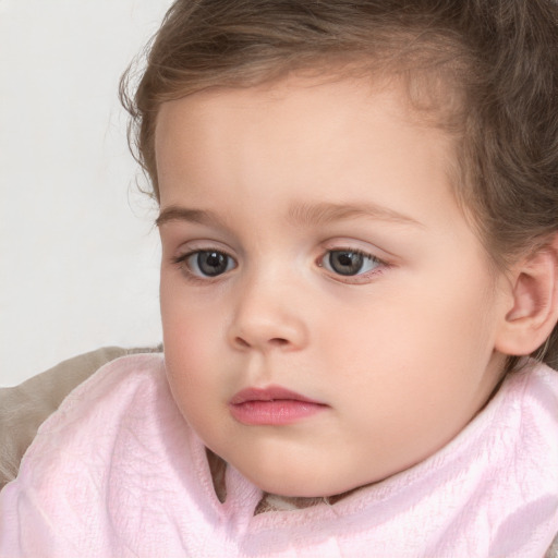 Neutral white child female with medium  brown hair and blue eyes