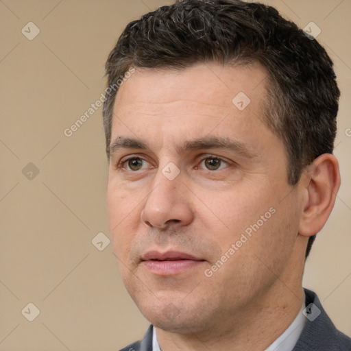 Neutral white adult male with short  brown hair and brown eyes