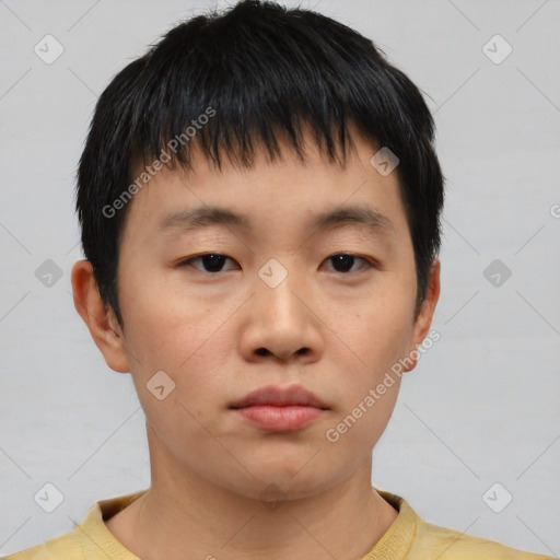 Neutral asian young-adult male with short  black hair and brown eyes