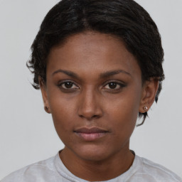 Neutral black young-adult female with short  brown hair and brown eyes