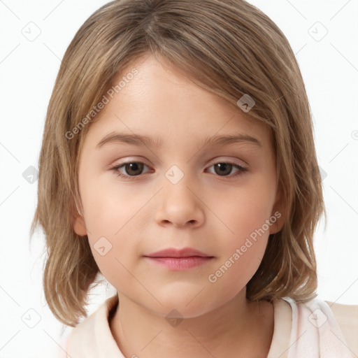 Neutral white child female with medium  brown hair and brown eyes