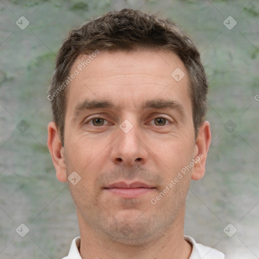 Neutral white adult male with short  brown hair and brown eyes