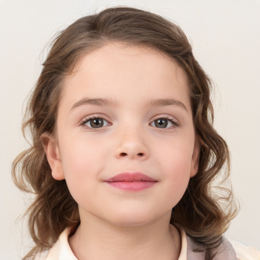 Neutral white child female with medium  brown hair and brown eyes