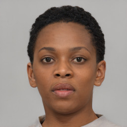 Neutral black young-adult female with short  brown hair and brown eyes