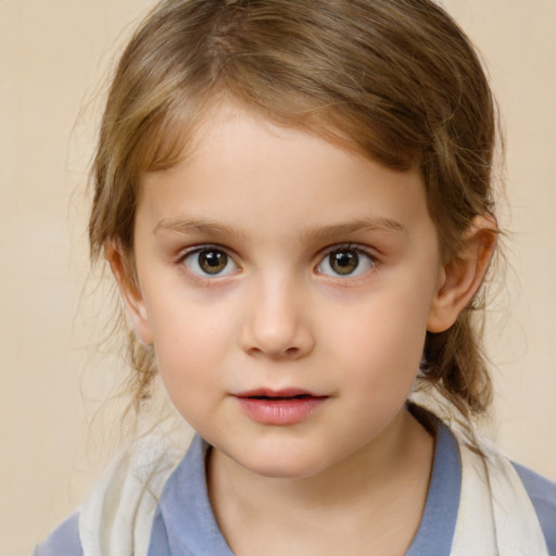 Neutral white child female with medium  brown hair and brown eyes