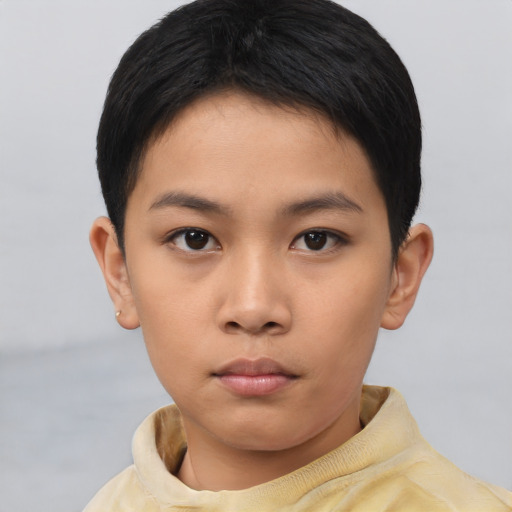 Neutral asian young-adult female with short  brown hair and brown eyes