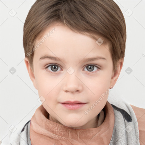 Neutral white child female with short  brown hair and brown eyes