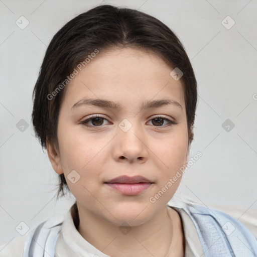 Neutral white child female with medium  brown hair and brown eyes