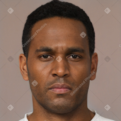 Neutral black young-adult male with short  brown hair and brown eyes