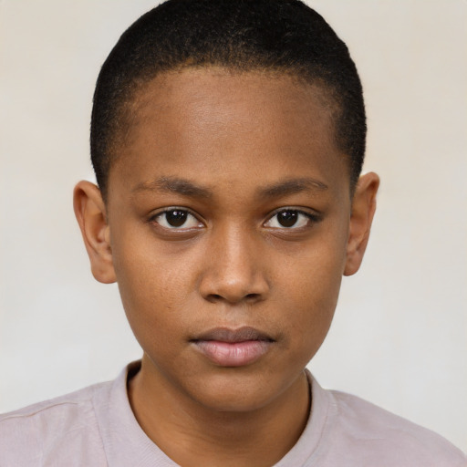 Neutral black child female with short  brown hair and brown eyes