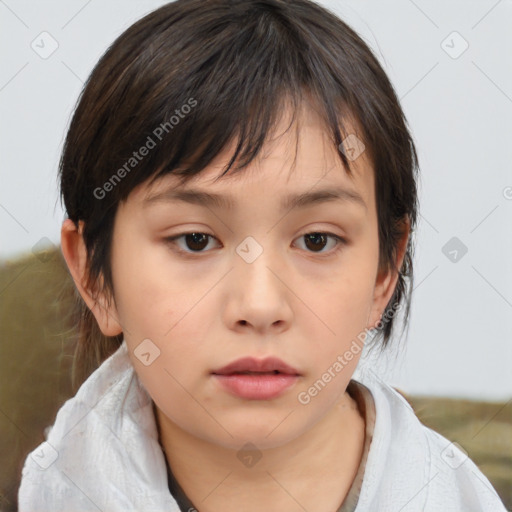 Neutral white child female with medium  brown hair and brown eyes