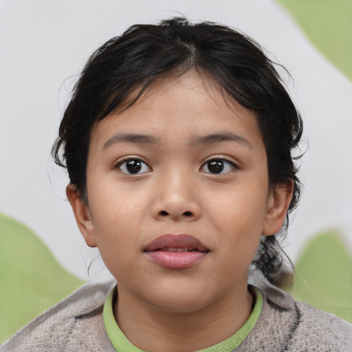 Neutral asian child female with short  brown hair and brown eyes