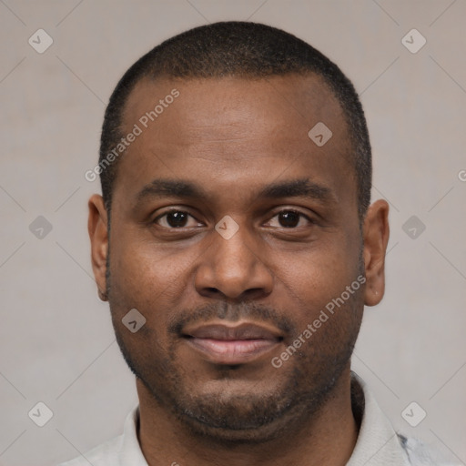 Neutral latino young-adult male with short  brown hair and brown eyes