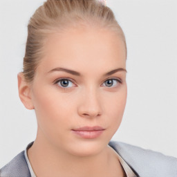 Neutral white young-adult female with short  brown hair and brown eyes