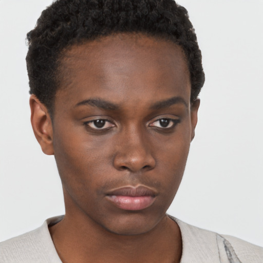 Neutral black young-adult male with short  brown hair and brown eyes