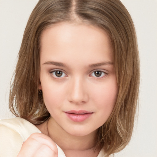 Neutral white child female with medium  brown hair and brown eyes