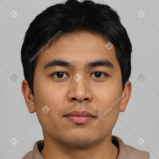 Neutral asian young-adult male with short  black hair and brown eyes