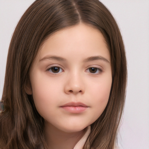 Neutral white child female with long  brown hair and brown eyes