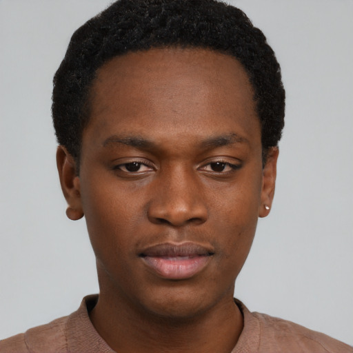 Neutral black young-adult male with short  brown hair and brown eyes