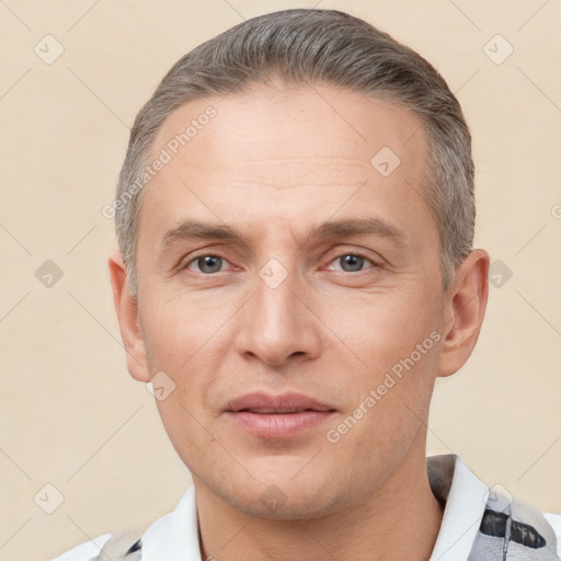 Neutral white adult male with short  brown hair and brown eyes