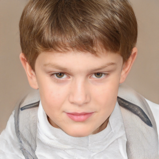 Neutral white child male with short  brown hair and grey eyes