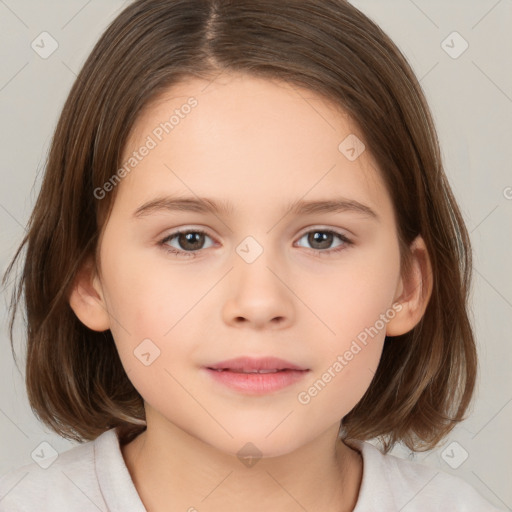 Neutral white child female with medium  brown hair and brown eyes