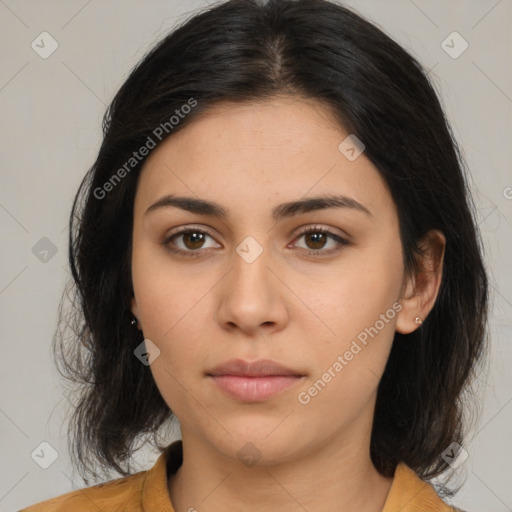 Neutral asian young-adult female with medium  brown hair and brown eyes