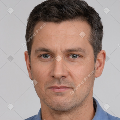 Neutral white adult male with short  brown hair and brown eyes