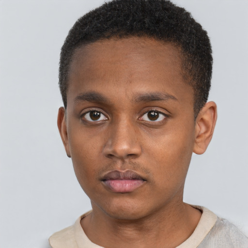 Neutral black young-adult male with short  brown hair and brown eyes