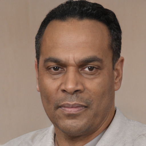 Neutral latino adult male with short  black hair and brown eyes