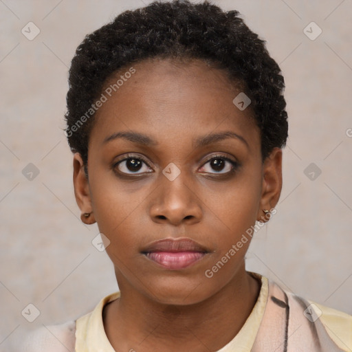 Neutral black young-adult female with short  brown hair and brown eyes