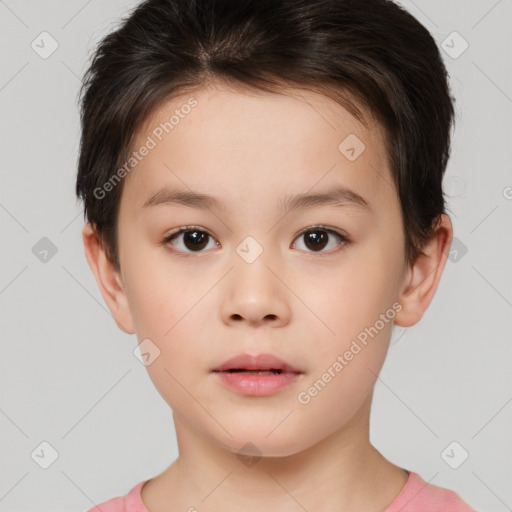 Neutral white child female with short  brown hair and brown eyes